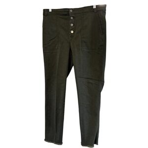 Wms LOFT Olive Green Button Fly Raw Hem Cotton Blend Casual Size 12 Chino Pants